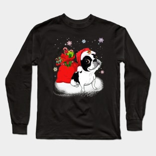 Christmas Santa Boston Terrier Long Sleeve T-Shirt